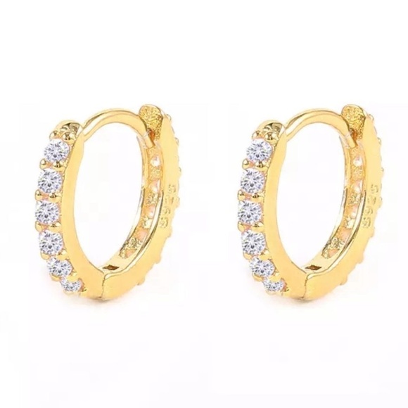 Modest Lu Jewelry - COPY - COPY - Gold Crystal Paved Mini Small Huggie Hoop Earrings Sterling Silve…